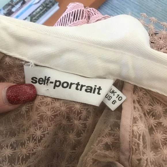 Self Portrait Pink Nude Floral Vine Cape Sleeveless Mini Dress UK 10 US 6 EGL - Picture 4 of 4